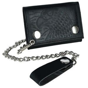 CTM Men's Leather Eagle Imprint Trifold Chain Wallet